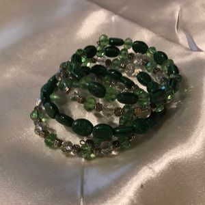 4 wrap; chamrock and green beads with silver space